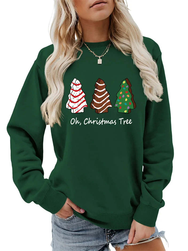 New cotton autumn and winter vintage round neck long sleeve oh christmas tree holiday letter print fashion fun hoodie