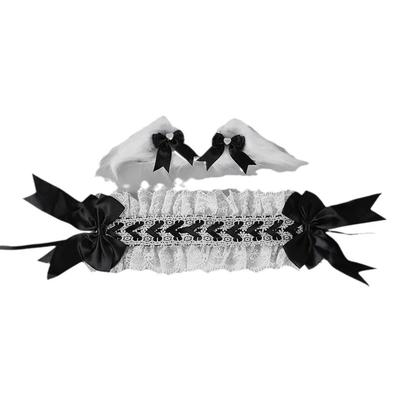 

Korean women's cute hair accessories Lolita Manga exhibition often uses paired bow headpieces, cat ear hair accessories