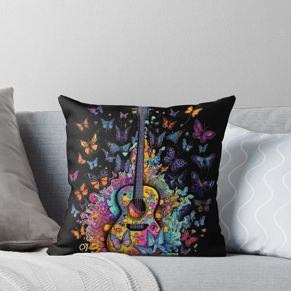 acoustic guitar with butterflies art Throw Pillow Decorative Sofa Cushion bed pillows Cushion Cover pillow