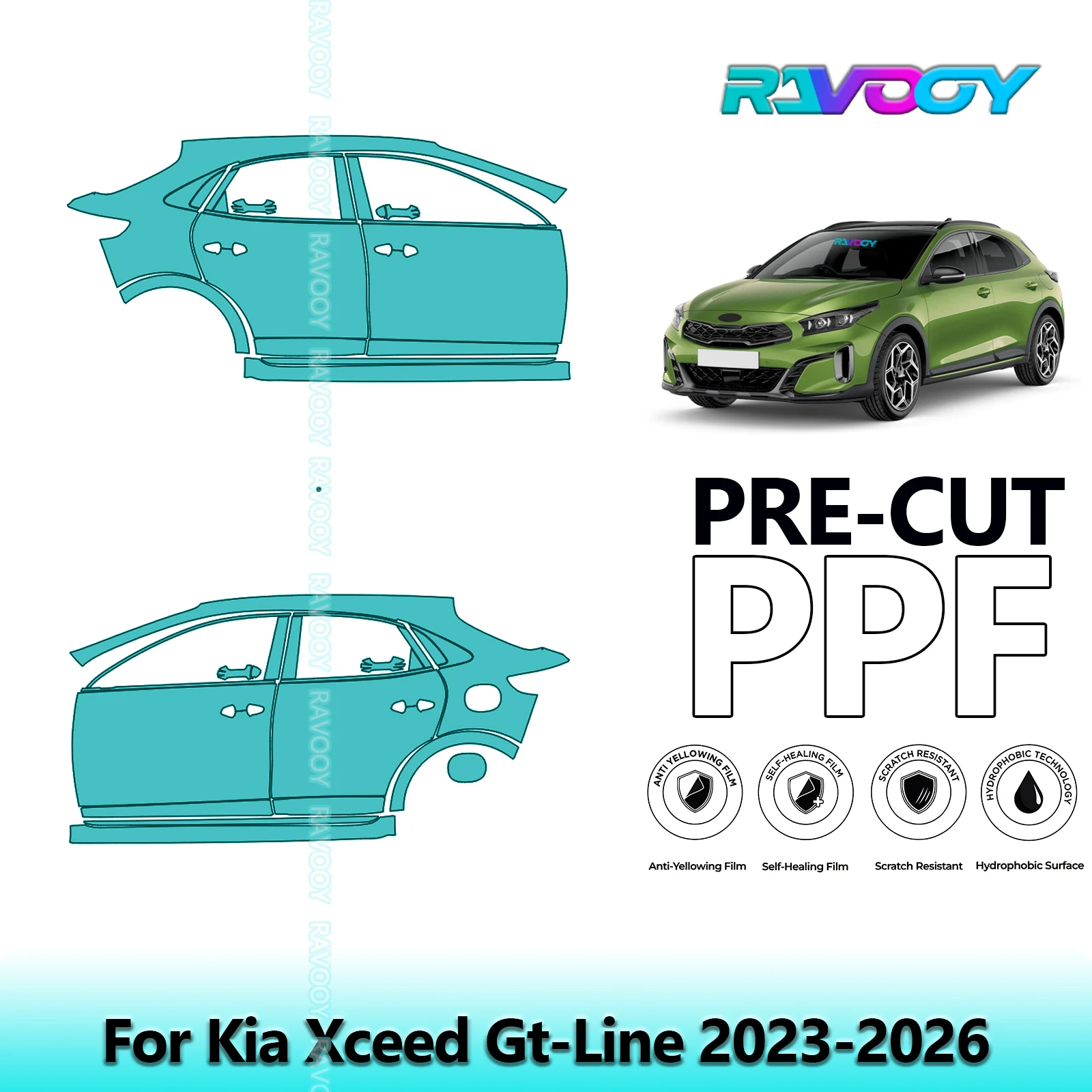 

For Kia Xceed Gt-Line 2023-2026 8.5mil Clear Matte Pre-Cut PPF Door & A/B Pillar Kit TPU Paint Protection Film Set