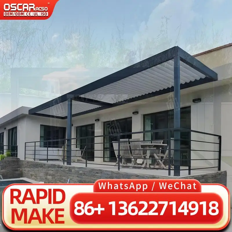 Customized Motorized or Manual Aluminium Waterproof Windproof Pergola with LED for Garden Patio Backyard pergola