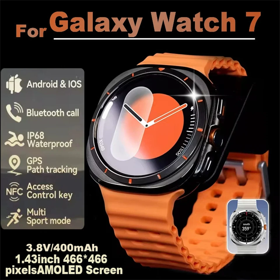 For Samsung Galaxy Watch 7 Ultra NFC GPS Compass Smart Watch Outdoor Sport Man 466*466 AMOLED Galaxy Watch 6 Upgraded Smartwatch