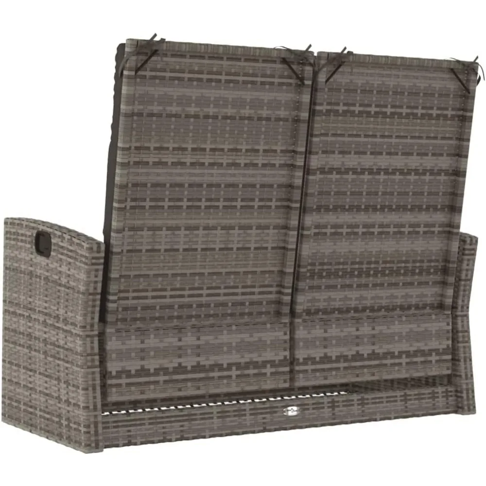 Reclining Patio Bench with Cushions Gray 46.5" Poly Rattan,Reclining Outdoor Bench with Cushions for Enhanced Comfort and Relaxa