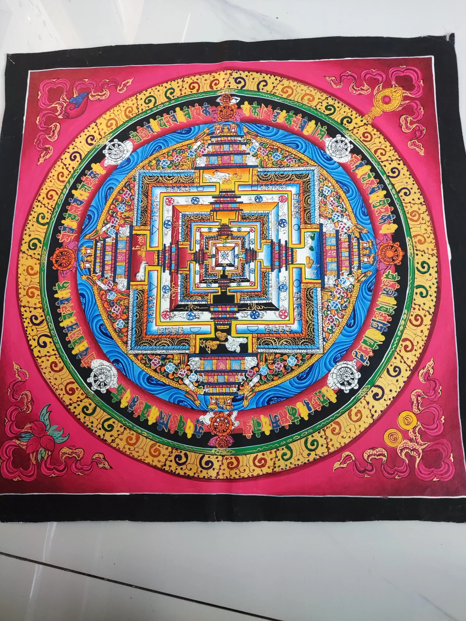 100% Hand painted Mandala wheel altar Enlightenment Thangka Thang-ga painting Buddhism home Hall altar wall Decorative art S4