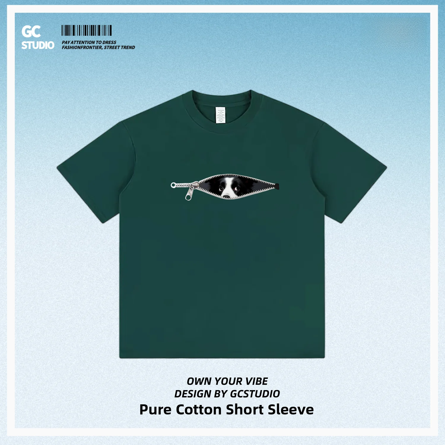 Creative Zipper Short Sleeve T-Shirt Pure Cotton Unisex Summer Commuting Pet Dog Breeds Cute Fashionable Casual round Neck
