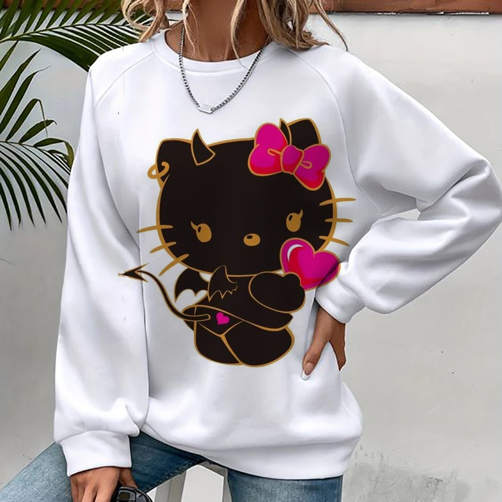 Harajuku ropa femenina pulóver moda Otoño e Invierno HELLO KITTY estampado mujer Sudadera con capucha Casual mujer sudadera de manga larga