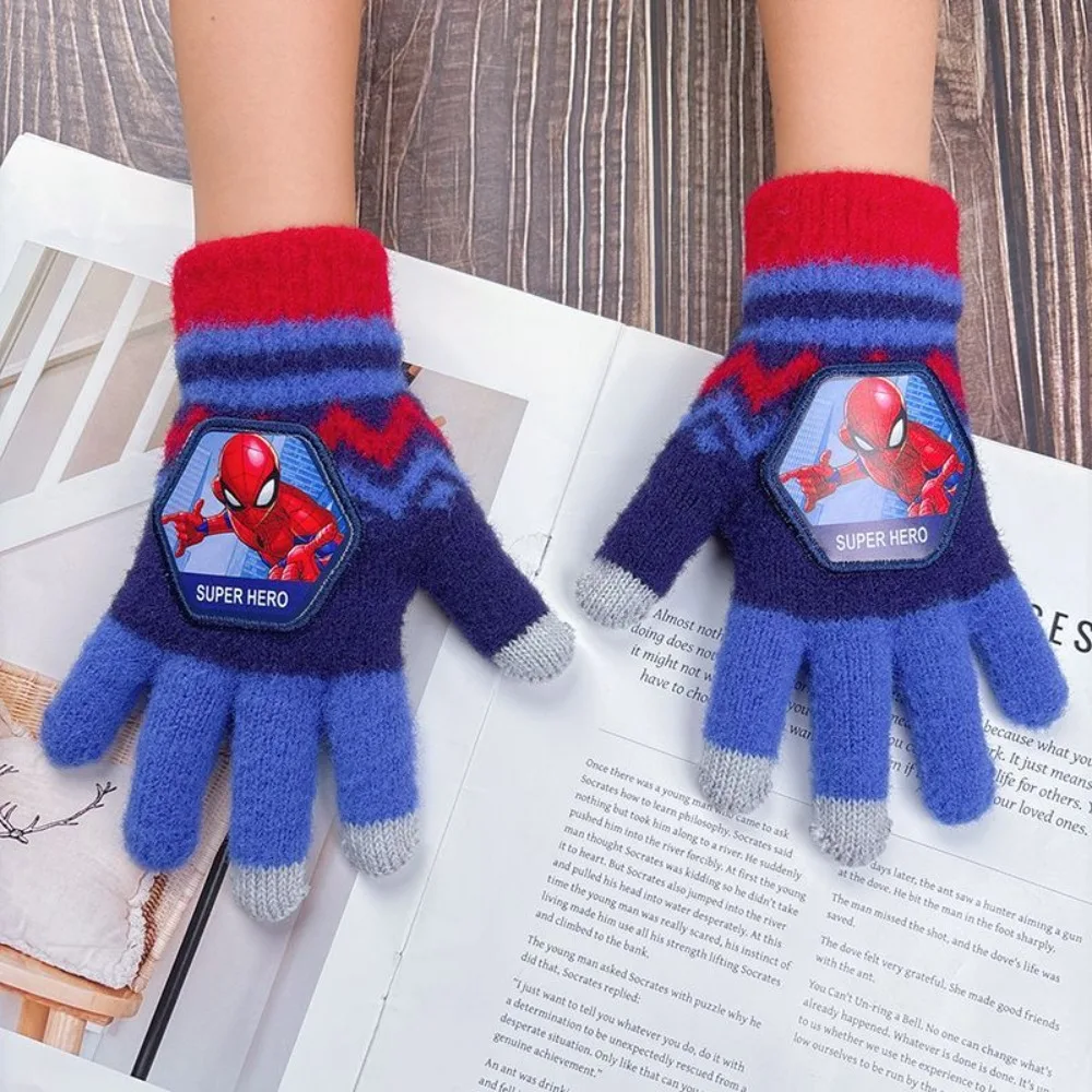 

Marvel Spider-Man Winter Gloves for Kids Boys Warm Knitted Touch Screen Five Finger Superhero Boy Cartoon Anti-Cold Soft Mittens
