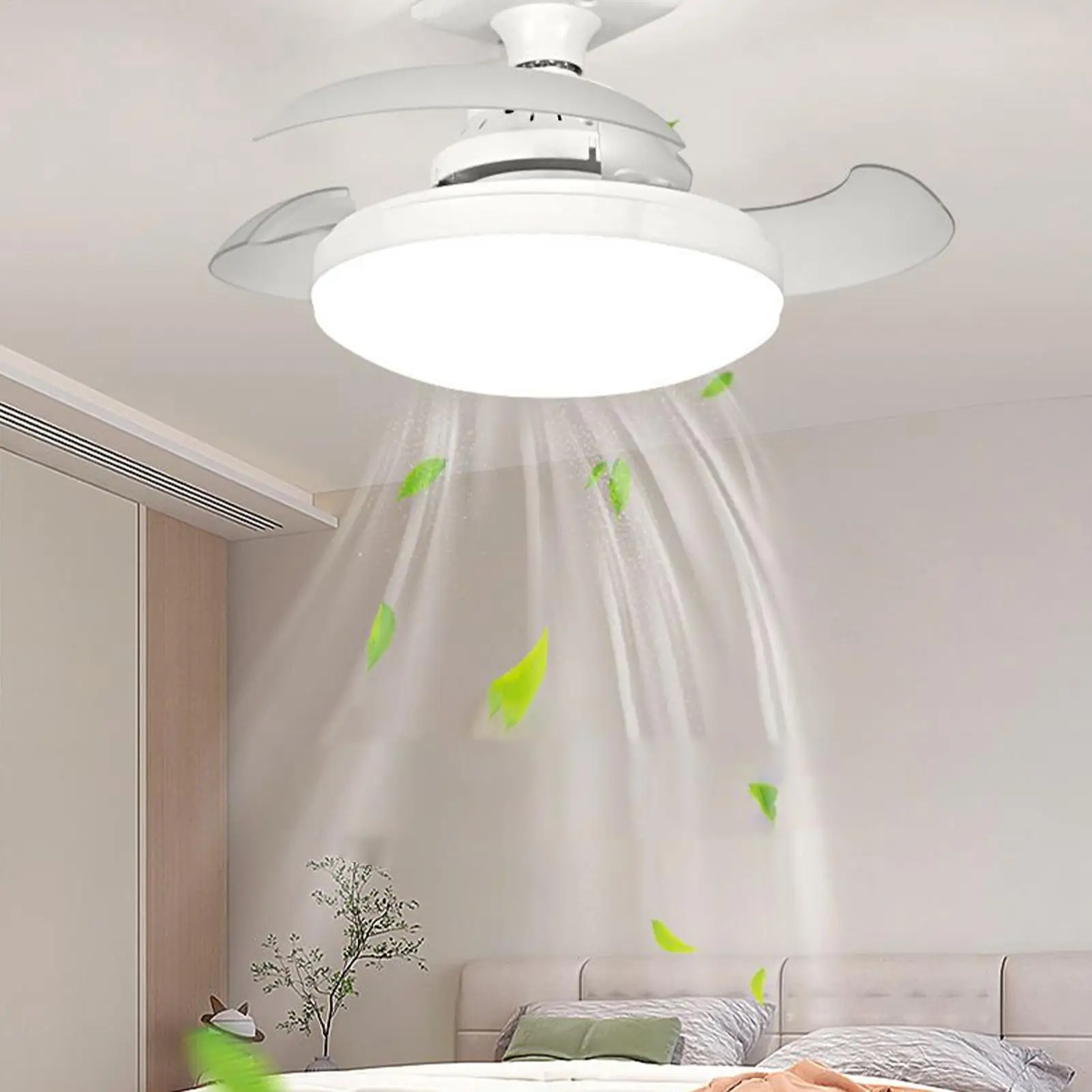

summer LED Ceiling Fan With Remote And Light Space-Saving Noiseless Blower Device Retractable for Porches Garages