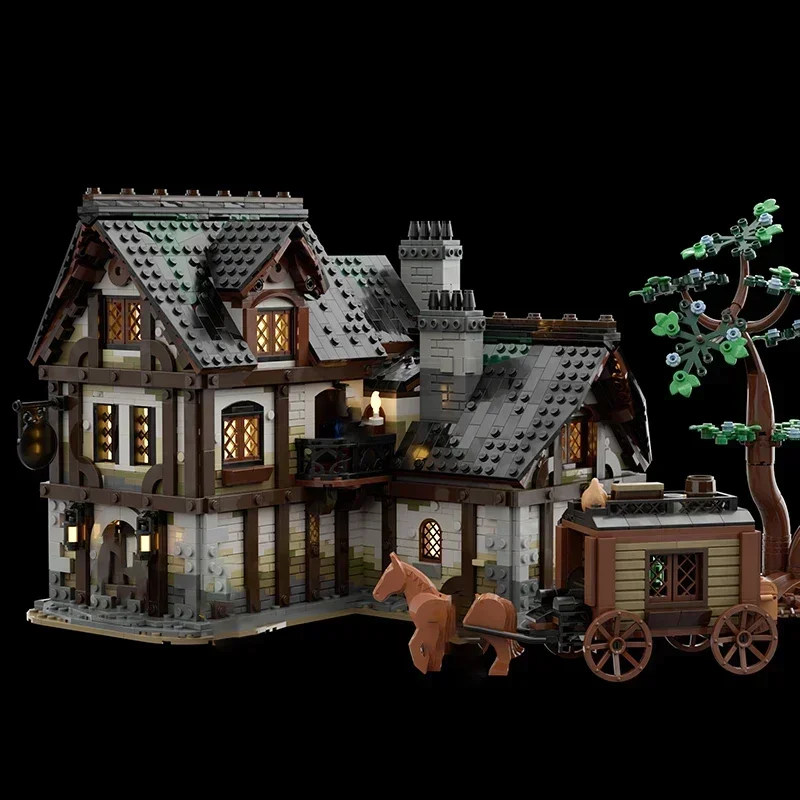 Medieval Castle Street View Model MOC Building Bricks Medieval Tavern Modular Technology Gift Holiday Assemble Children Toy Suit