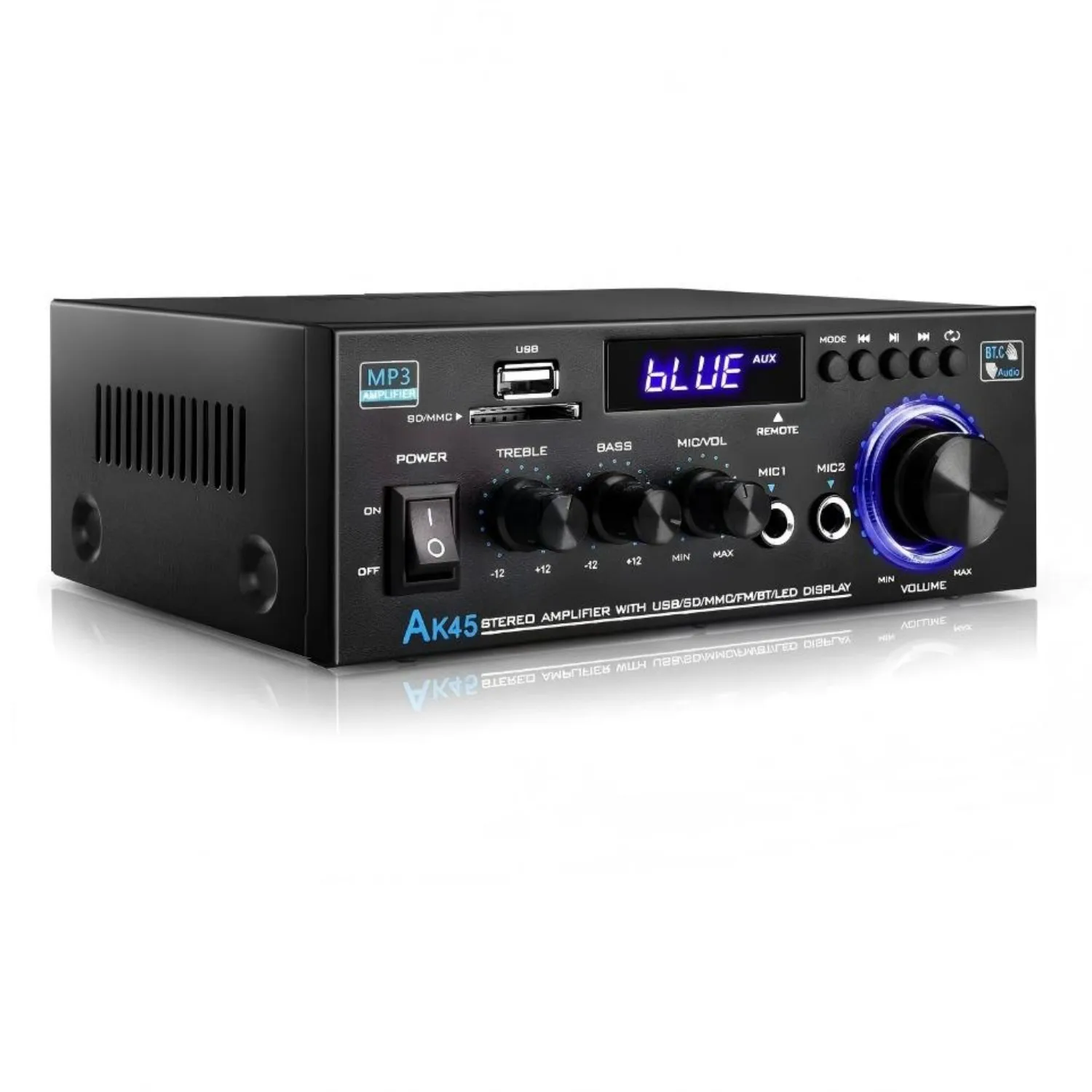 AK45 Bluetooth Digital Amplifier With USB/SD Card Reader FM Radio 2.0 Channel Use for Home Car Mini Amplifier