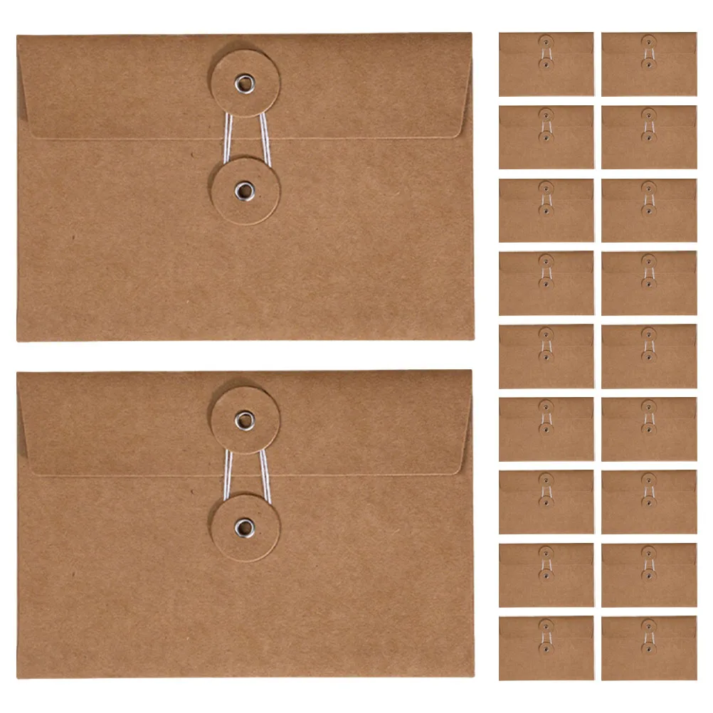 

20pcs Kraft Paper Envelopes Office Storage Bags String Closure Document File Letter Size Reusable Folder Organizer