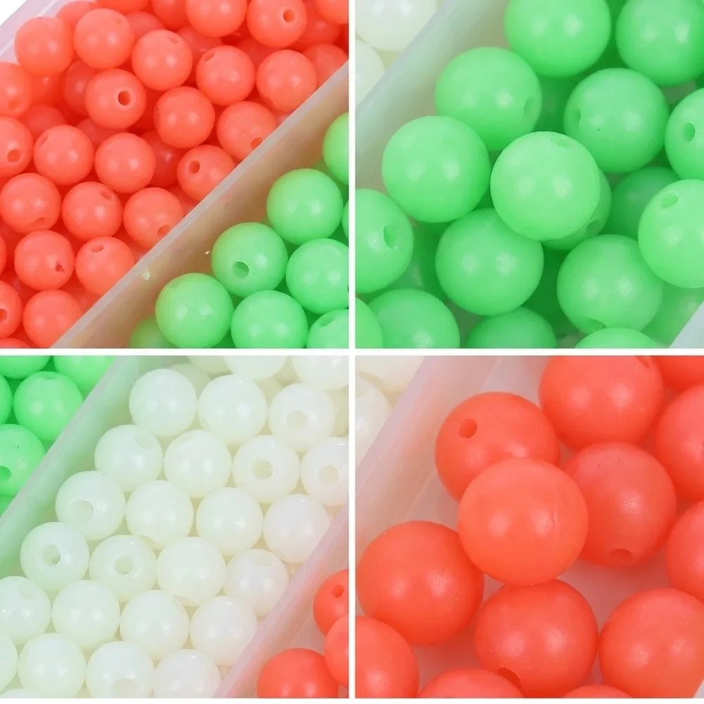 Fishing Beads Kit 400pcs Glow Round Hard Plastic Stop Beads for Tackle Box Rig Setup Night Fishing Low Light Visibility