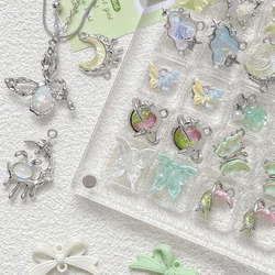 6pcs Mori Green Series Alloy Butterfly Moon Planet Pendant Diy Handmade Jewelry Bracelet Necklace Beaded Accessories
