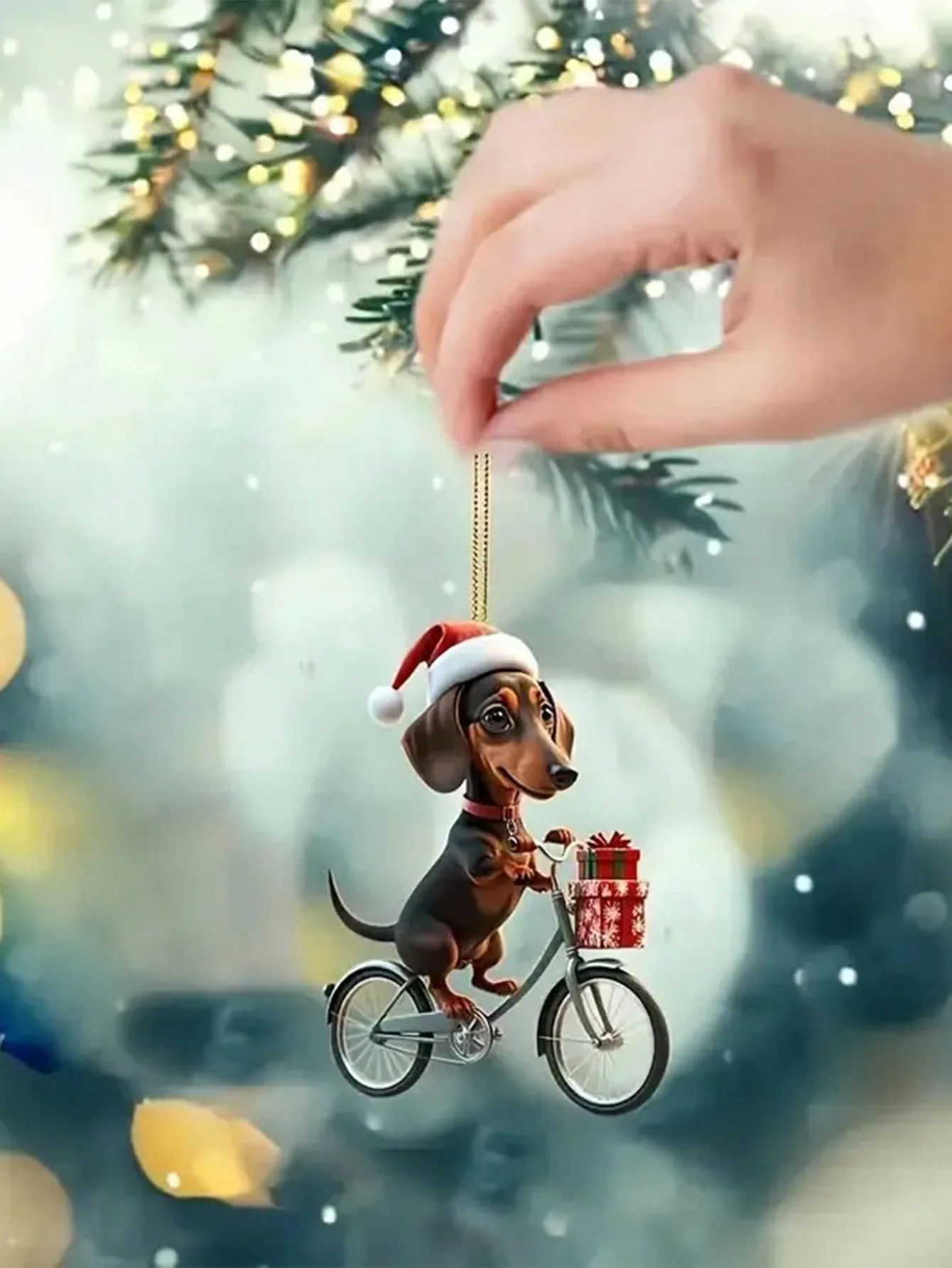 1PC acrylic dachshund Christmas decorations, flat bike puppy ornaments, car mirrors, key chains, home decorations, holiday party