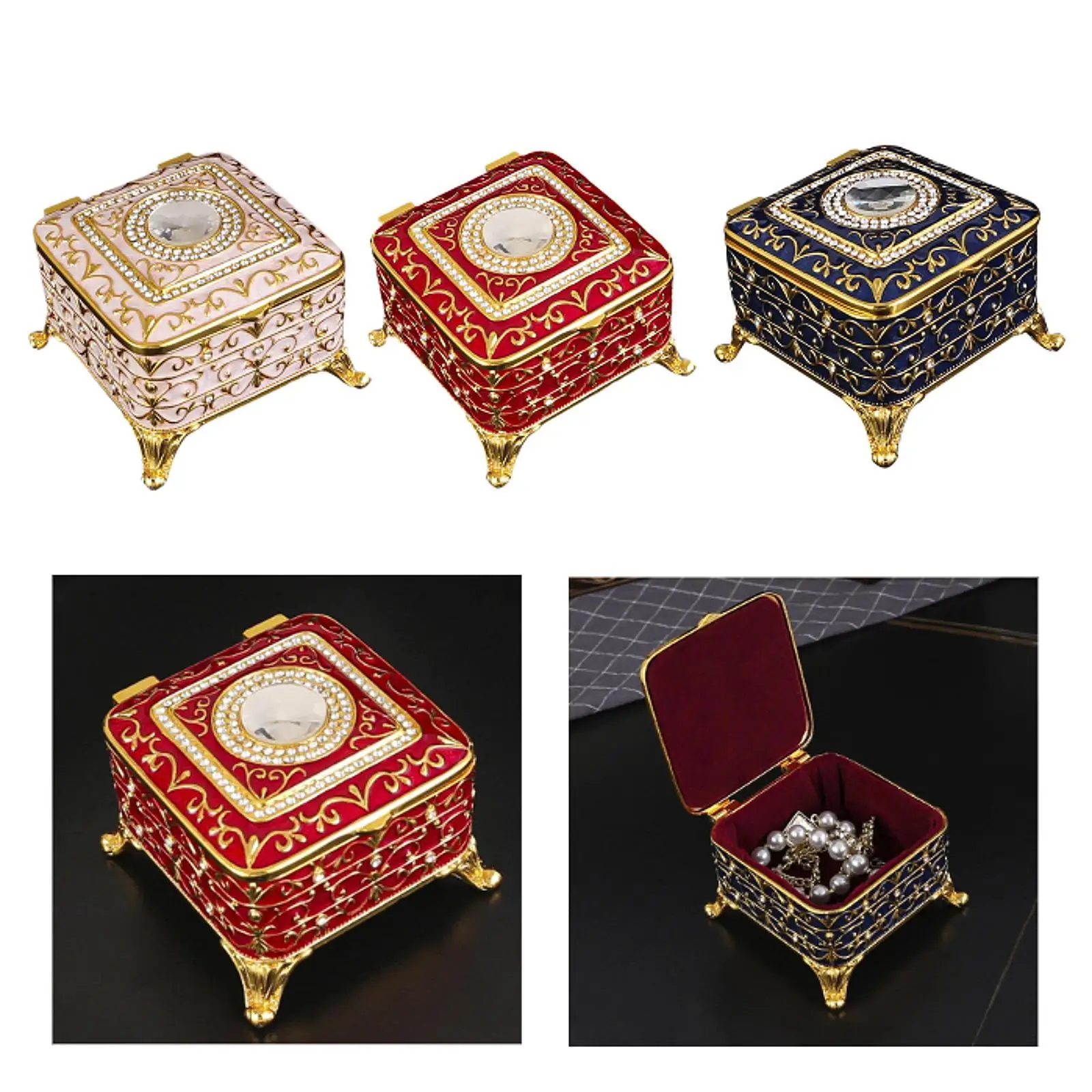 

Square Jewelry Box Small Trinket Box High End European Small Metal Decorative Jewelry Box Keepsake Gift Box Case for Necklace