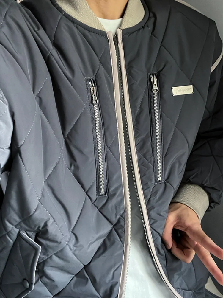 

Мужская зимняя утепленная хлопковая куртка в бейсбольном стиле с ромбовидным узором, молодежная модная верхняя одежда, американское ретро-пальто