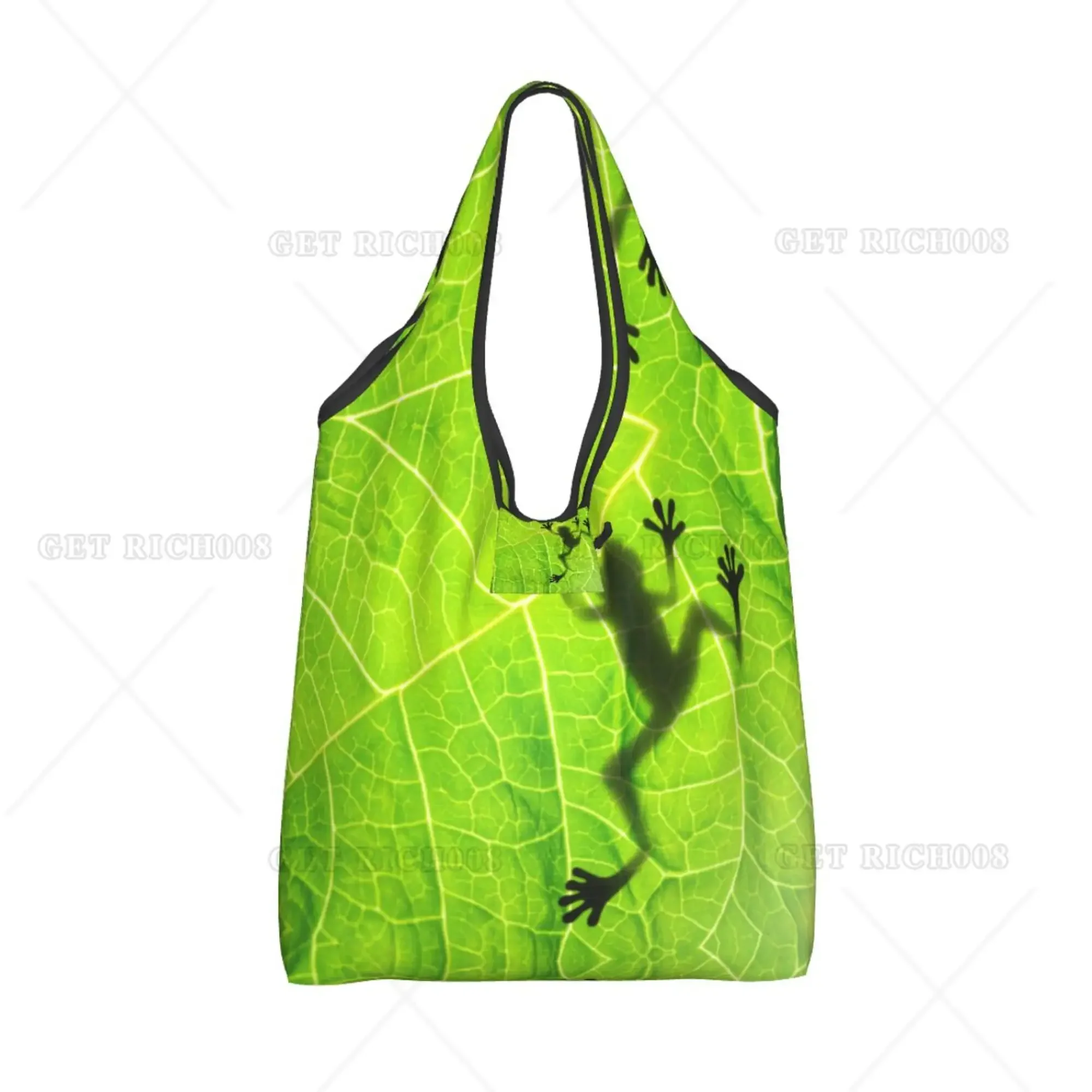 Frog Leaves Women Shooper Shopping Bag Folding Tote Bag Eco Grocery Bags Reusable Tote Bag for Outdoor Eco Bag