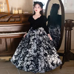 Girls First Communion Dress Children Pageant Ball Gown Girl Flower Wedding Vintage Floral Dresses for Kid Piano Performance Robe