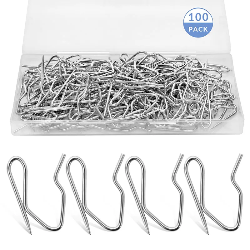 50/100 crochets métalliques pour rideaux, pinces à plis avec boîte transparente pour rideaux de fenêtre, rideaux de porte et rideaux de douche 2027
