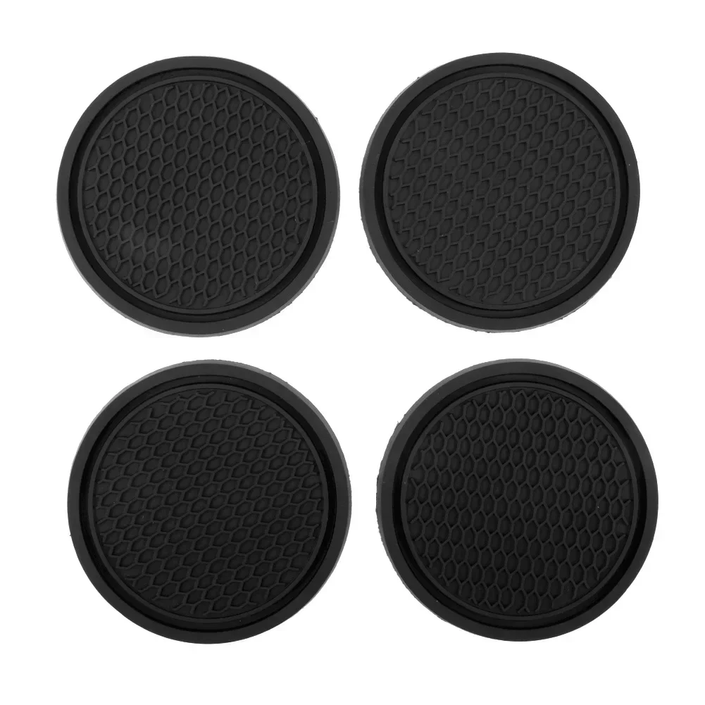 4pcs Non-slip Car Water Cup Pad Rubber Mat For Bottle Holder Coaster Auto Interior Anti-skid Cup Holder Car Black Accessories