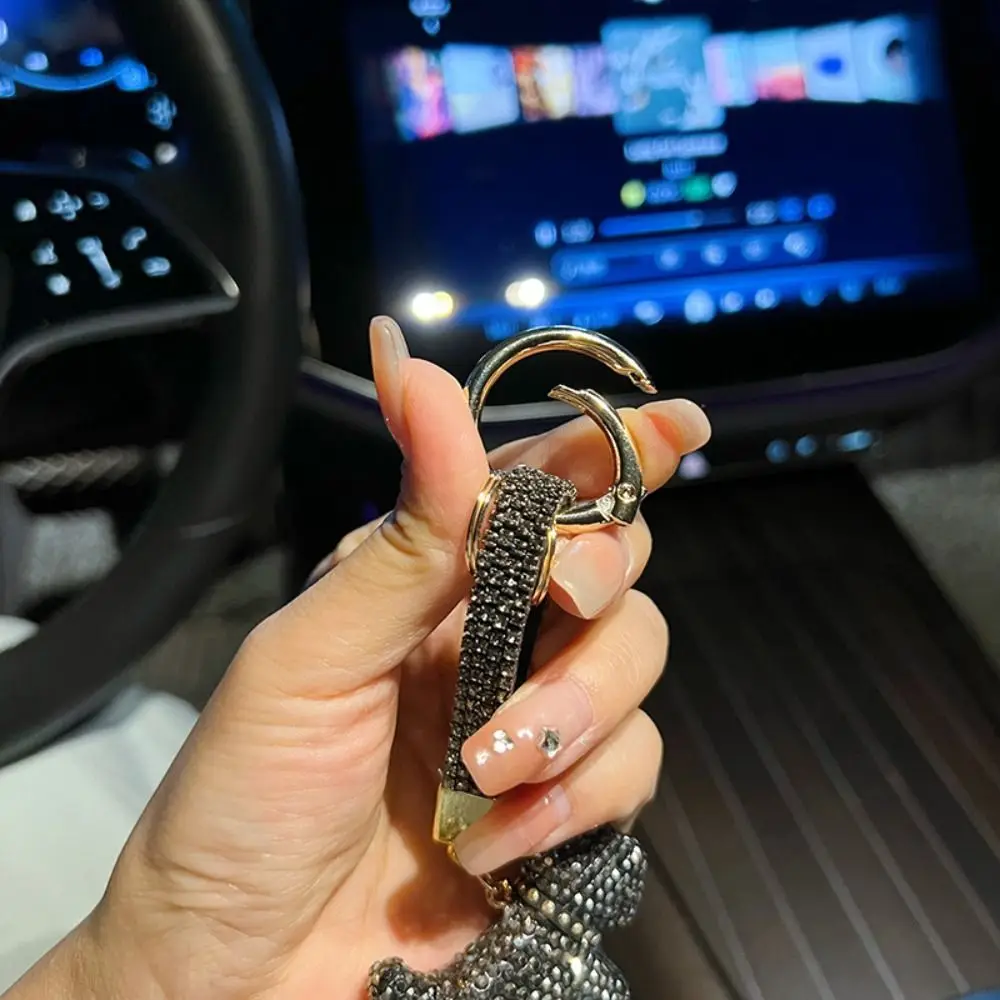 Korean Rhinestones French Bulldog Keychain Blingbling High-end Rhinestone Car Keyring Exquisite DIY Bag Charm Backpack Decor