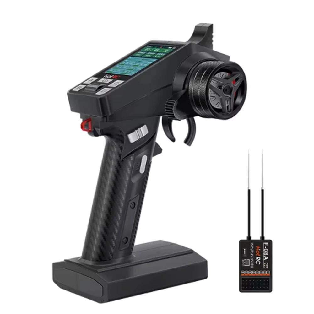 HOTRC CT-8A CT-8B Trasmettitore radio FHSS a 8 canali da 2,4 GHz con ricevitore F-08A Schermo a colori per RC Drift Climbing Buggy Cars Barca