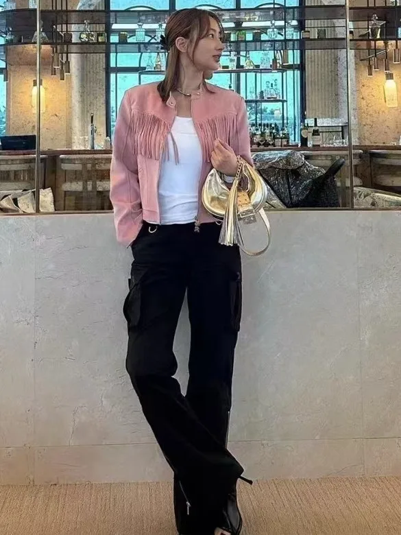 Casual ort Pelle Jaet Donna Autunno 2025 Dimagrante Colletto alla coreana Nappa Design Faionable Biker Jaet Capispalla