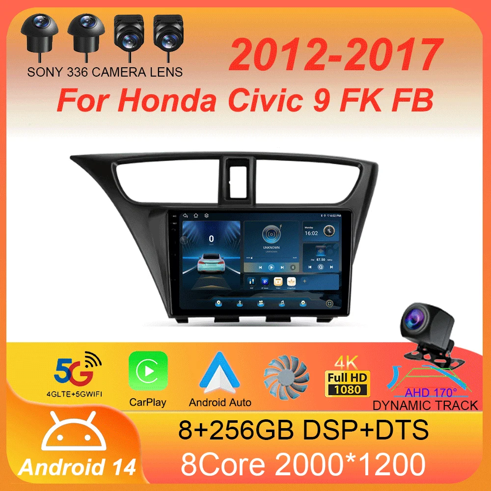 

Android 14 For Honda Civic 9 FK FB 2012 - 2017 Multimedia Video Player Car Radio Navigation stereo GPS No 2din 2 din dvd