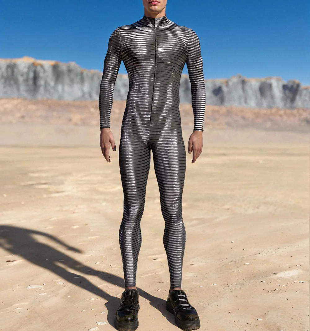 Grey Lining Male Cyber Punk Cosplay Bodysuit Holiday Party Role Play Outfit Zentai Suit Men Costume Xmas Carnival Jumpsuit
