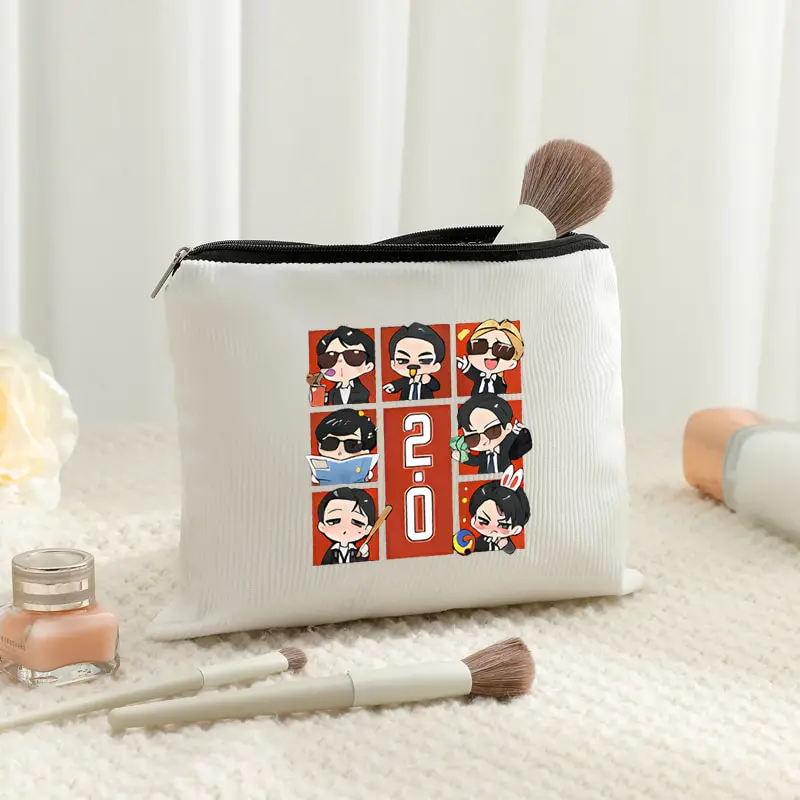 Women's White Corduroy Makeup Bags Arirang 2.0 World Tour 2026 Fashion Foldable Storage Bag Travel Organizer Bags Kpop Fan Gift