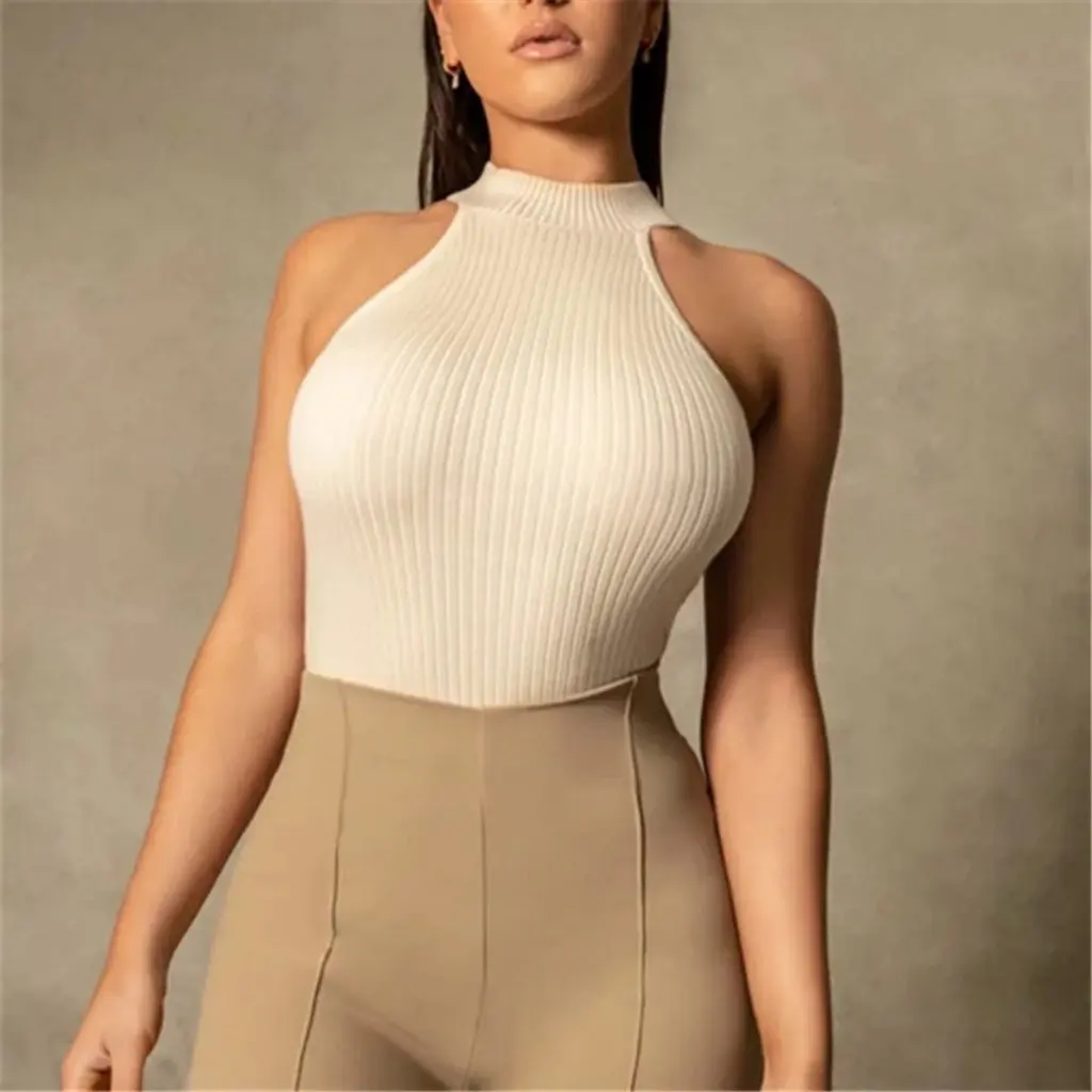 

Women's Sexy Halterneck Jumpsuit Vest Knitted Slimming Vest European And American Style Wholesale Z1806