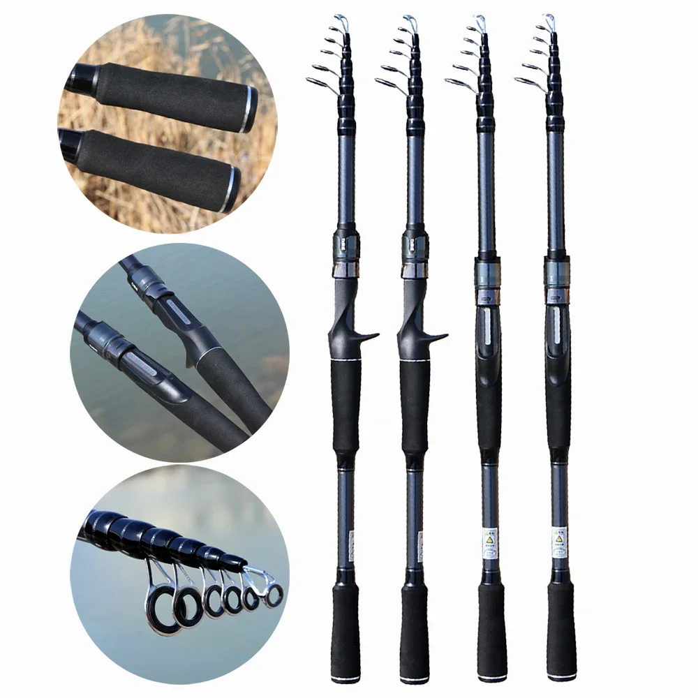 Telescopic Lure Fishing Rod Ultralight Carbon Baitcasting Pole M Solid Tip Closed Length 57~58cm for Carp Pike Fishing Tackle