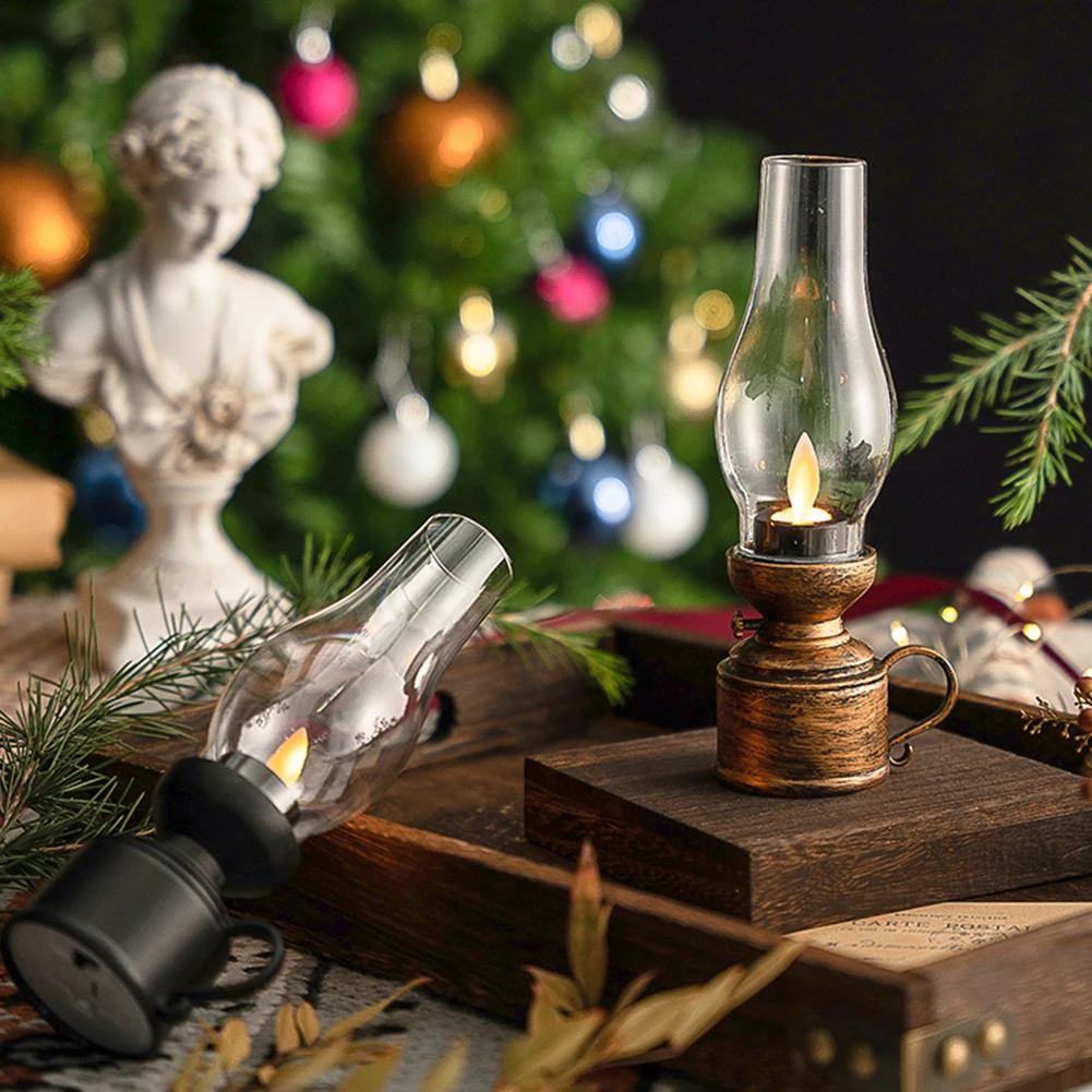 C5 Electronic Candle Lamp Portable LED Small Wind Lantern Battery Powered Oil Table Decorative Lamp for Holiday Birthday Decor