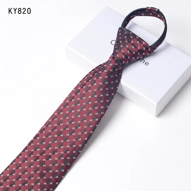 High Quality Zippered Tie For Men's Business Attire Professional Free Necktie Easy To Pull Stripe Red Pattern 8cm Wide Cravat