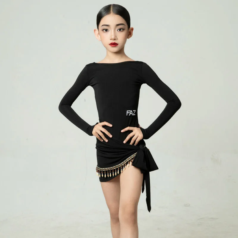 Abiti da competizione latino-americani Dancewear Linea Costume da ballo Abito da ballo latino per donna Abiti da ballo professionali Abito con frange