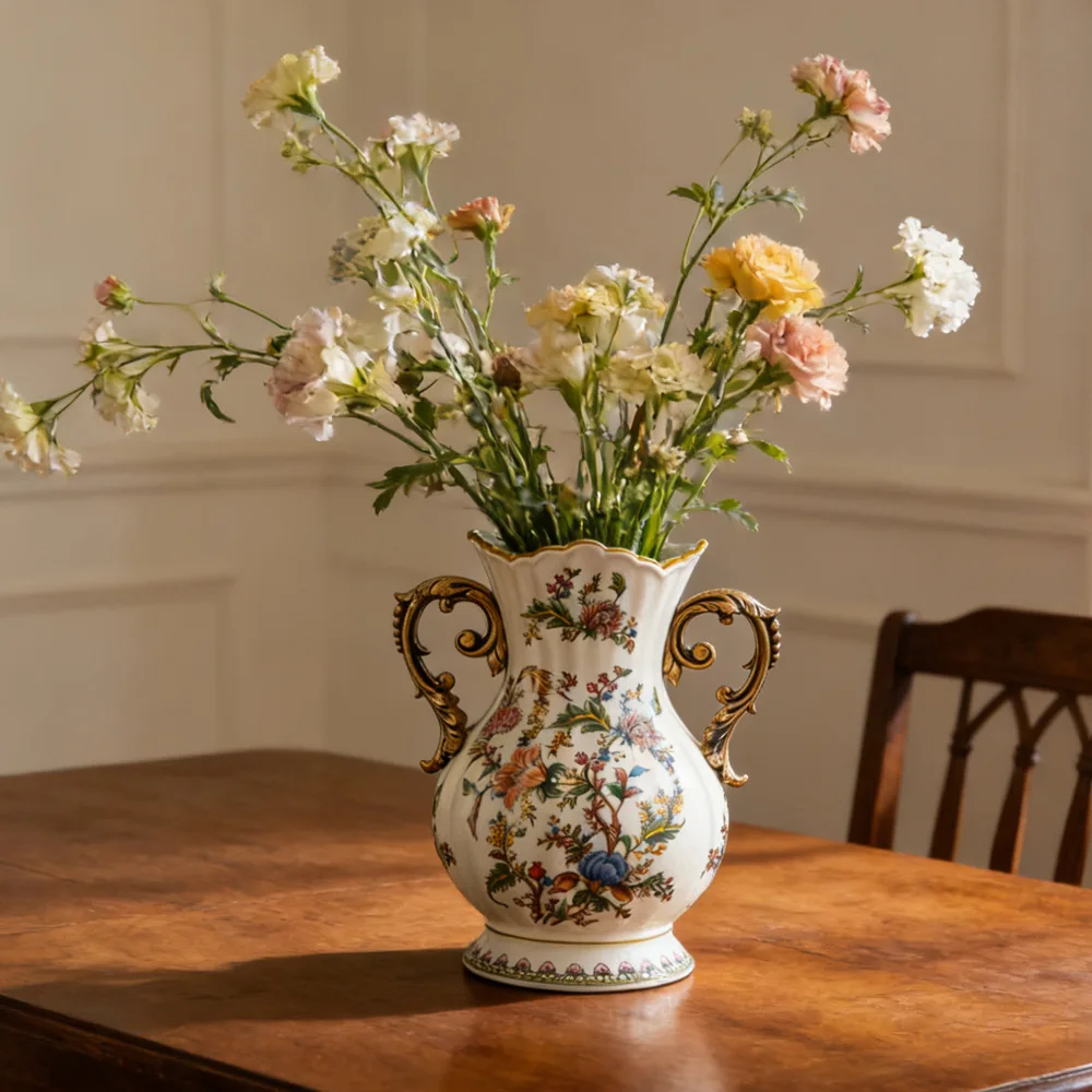 Ceramic Vase European Retro American Style Light Luxury Living Room High-end Flower Arrangement High American Style Home Decor