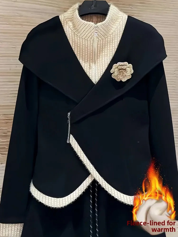 

Женский зимний вязаный комплект из топа с цветочной вышивкой и юбки, с завышенной талией, утепленный, повседневный