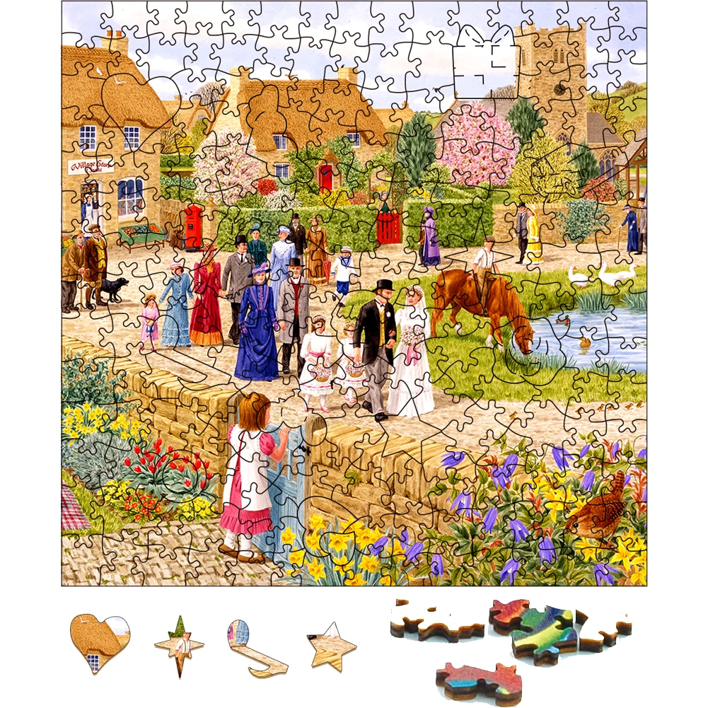 Wooden Village Wedding  Jigsaw Puzzle For Holiday Gifts Wood Puzzles Board Game Wood Farm Puzzle Toys For Children