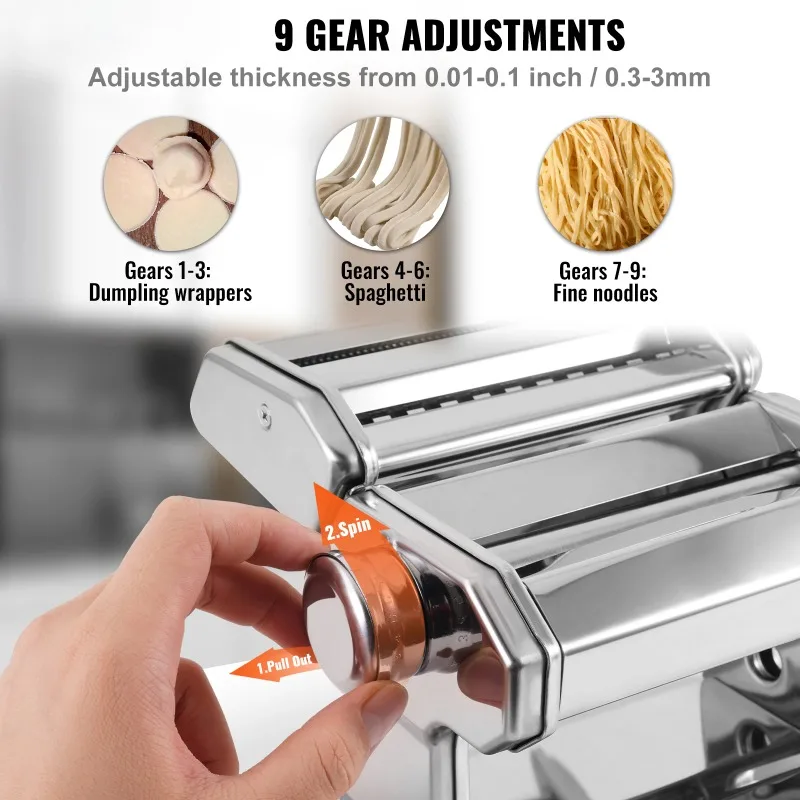 Singwinner Manual Pasta Maker Machine Set Stainless Steel Slicer Fresh Noodle Rollers Cutter Home-Appliance