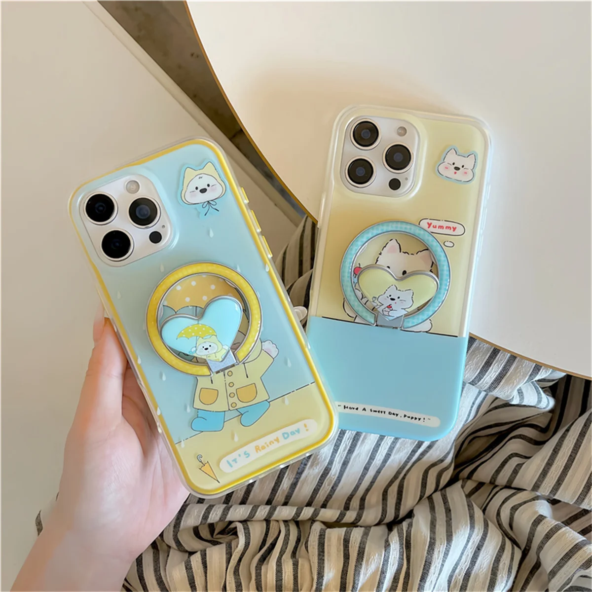 Coreano bonito dos desenhos animados filhote de cachorro magnético caso de telefone para iphone 16 pro 15 14 pro max capa com amor suporte para casos magsafe