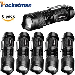 Powerful Tactical Flashlights Portable LED Camping Lamps 3 Modes Zoomable Torch Light Lanterns Self Defense 6pcs/Lot z50