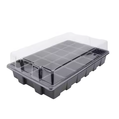 2Sets 24-Grid Plastic Nursery Tray with Transparent Lid for Seed Starting Heat Preservation Moisturizing Stackable Gardening