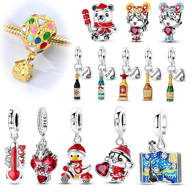 

New In 925 Sterling Silver New Year Wine Pendant Charms Jewelry Fit Original 925 Bracelet Necklace For Women DIY Gift