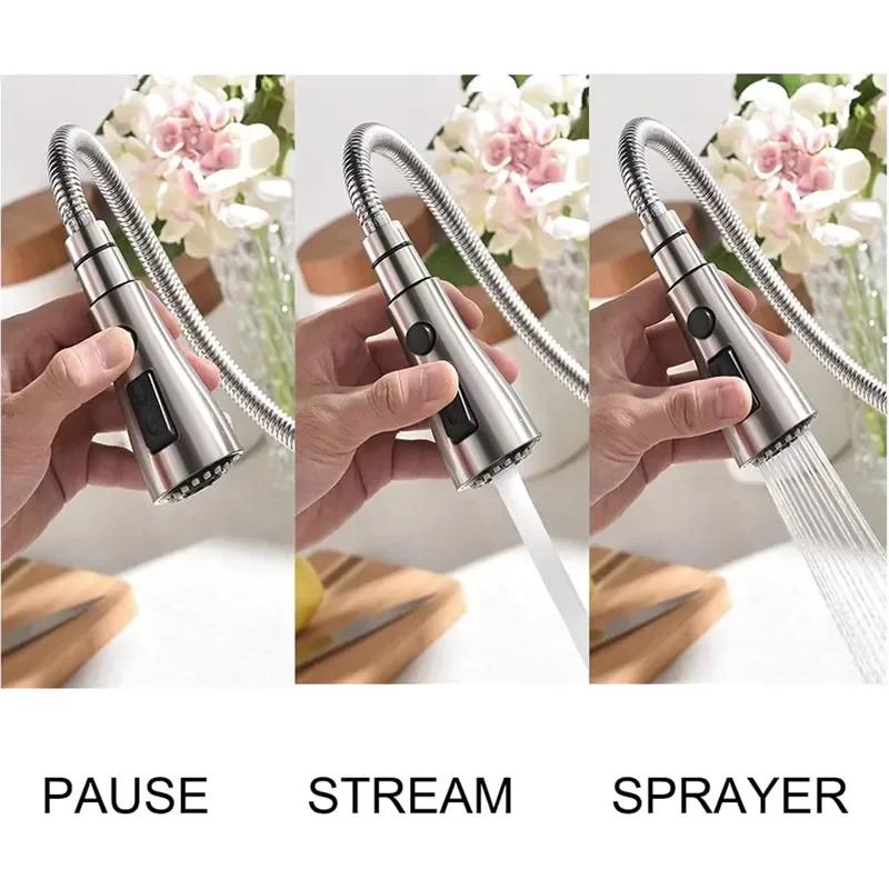 Single Handle Pull Out Kitchen Sink Faucet Stainless Steel Brushed Nickel Single Hole Deck Mount for Kitchenette Bar