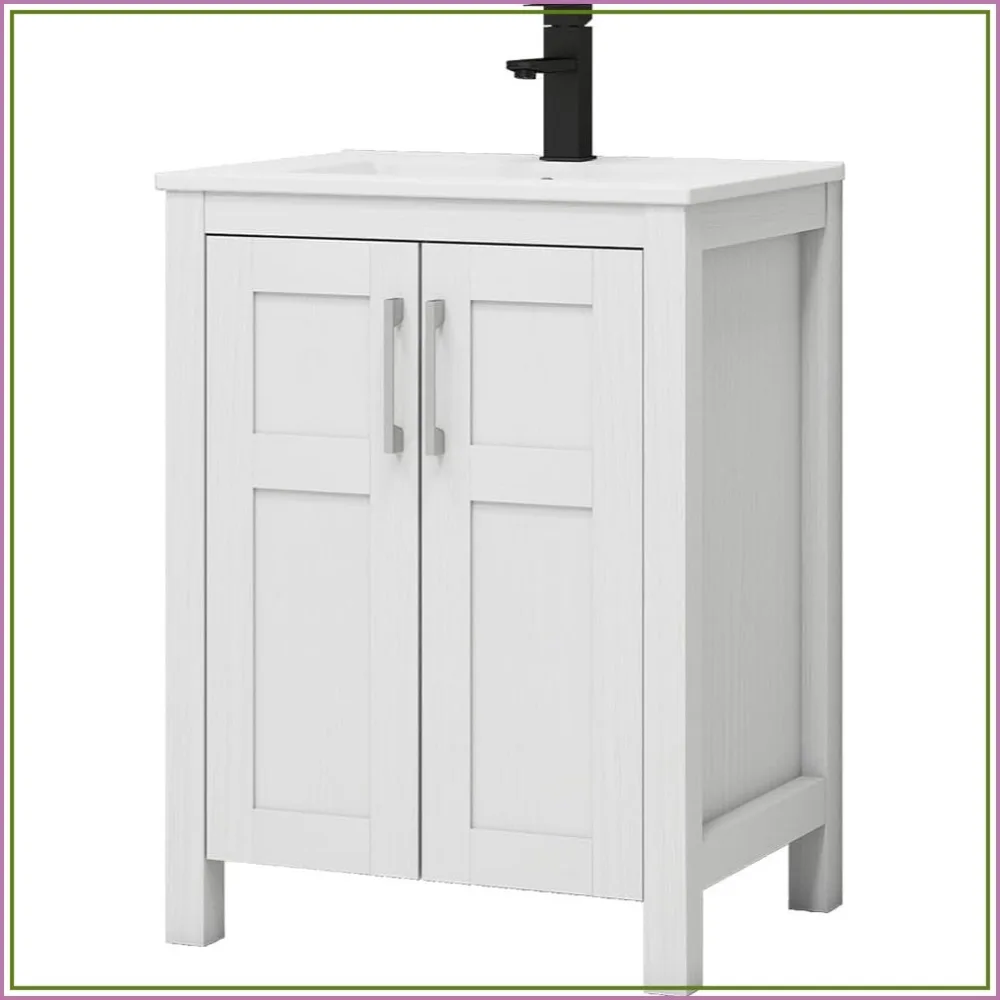 24 Inch Bathroom Vanity with Undermount Ceramic Sink, White Cabinet