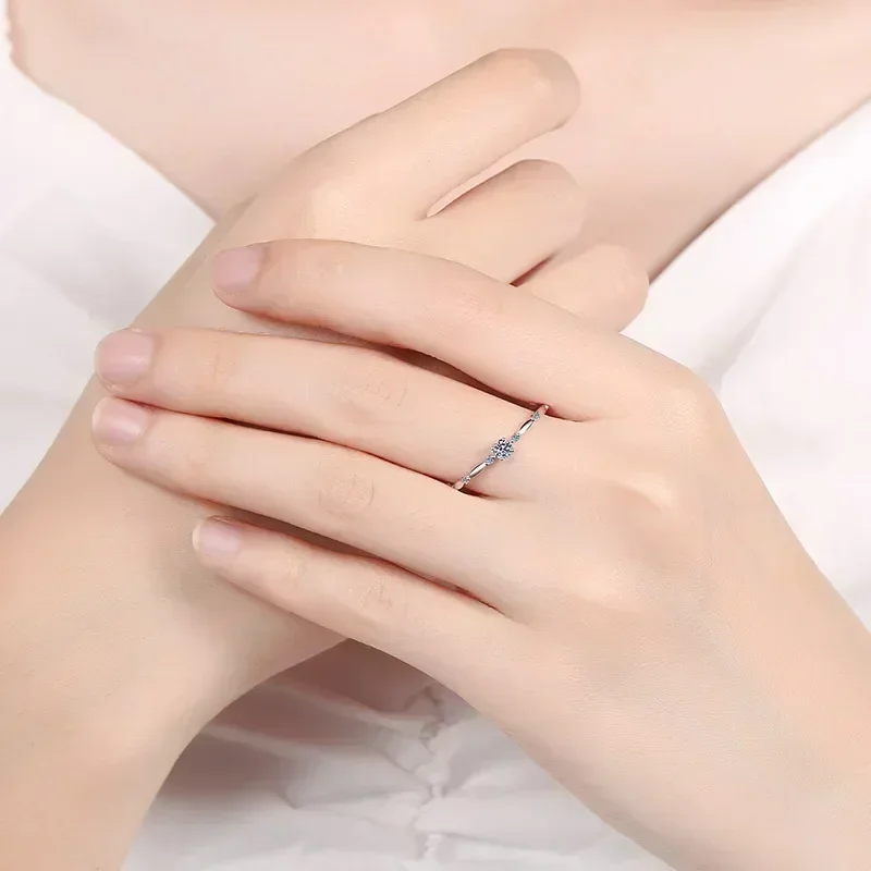 Platinum PT950 Thin Type Ring, VVS1 D Color 0.1CT Luxury Quality Moissanite Diamond Sparkling Rings for Women Wedding Party