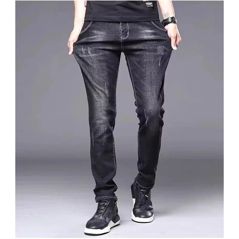 High Quality Brand Men\'s Fashion Narrow Leg Casual Jeans Basic Vintage Skinny Pants New Straight Leg Outside Denim Trousers Male