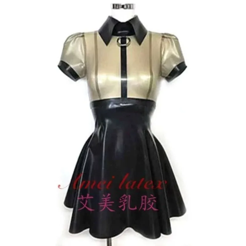 

Latex Rubber Gummi Catsuit Fashion club gold&black uniforms dress Cosplay Purely handmade