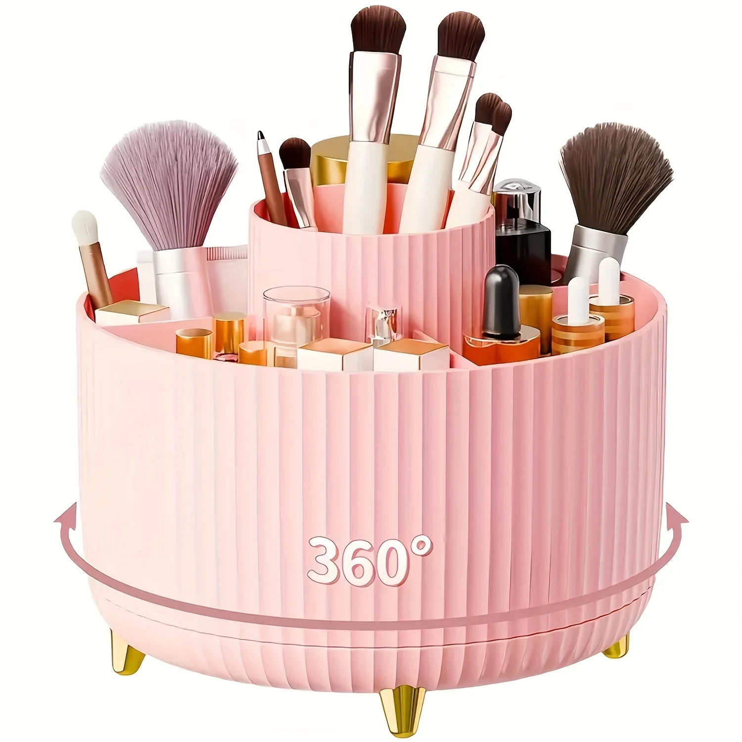 360° Rotating Makeup Organizer - 1pc Plastic Cosmetic Storage - Multi-Functional Holder for Brushes,Lipsticks,Skin Care Products