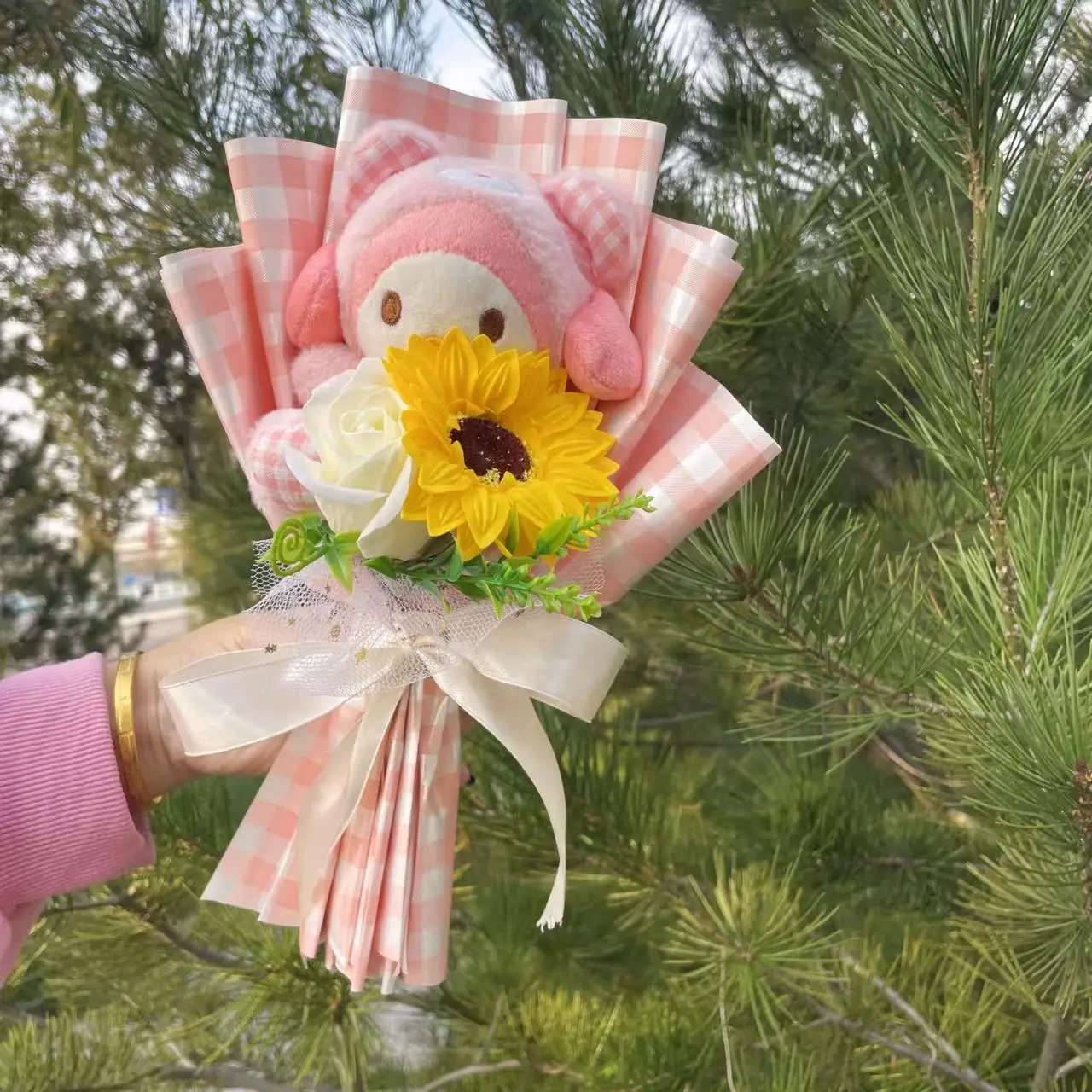 Minha melodia kuromi cinnamoroll olá kitty boneca de pelúcia brinquedos criativo artesanal sanrio buquê dia dos namorados presentes de formatura de natal